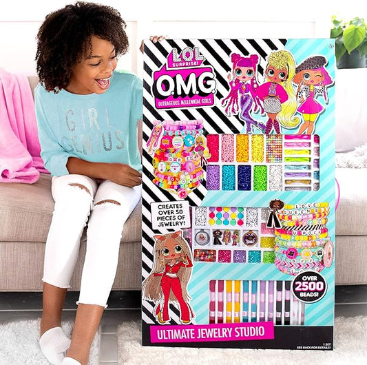 L.O.L. Surprise! O.M.G. Double Feature Ultimate Jewelry Studio, Over 2500 Beads, Create 50+ Pieces of Jewelry Doll Charms, Alphabet Beads & Stickers, Bead Kit for Kids Ages 6, 7, 8, 9