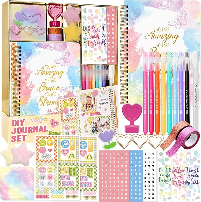 Nollh Gifts for 8 9 10 11 12 Year Old Girl - DIY Journal Kit for Teen Tween Girls, Stationary Scrapbook & Diary Supplies Set, Girl Gifts Arts and Crafts Stuff, Toys for Ages 8-13