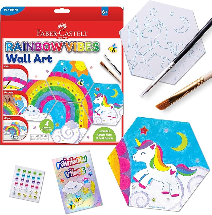 Faber-Castell Rainbow Vibes Wall Art Craft Kit - Paint and Decorate Your Own Unicorn Canvas Art, Unicorn Painting Kit for Kids, Arts and Crafts for Ages 6-8+, Purple