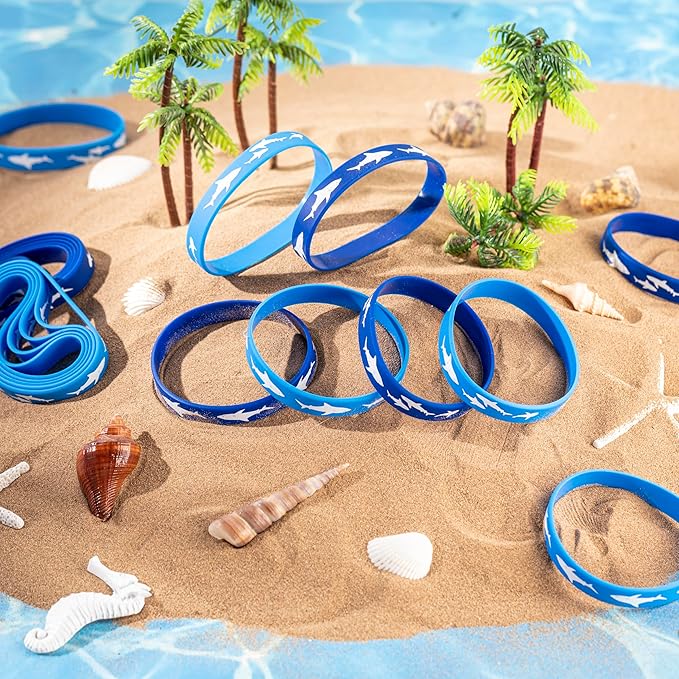 meekoo 48 Pcs Shark Party Favors Rubber Wristbands Bracelet, Under The Sea, Shark Birthday Party Favors Supplies Gift Decorations (Vivid)