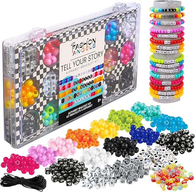 Fashion Angels Alphabet Bead Kit, 500+ Colorful Charms and Beads With Small Bead Organizer - Preppy Bracelet Making Kit for Teen Girls, Recommended for Ages 8 And Up