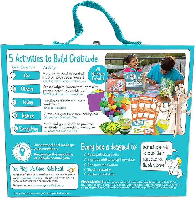 Open The Joy Gratitude Box for Kids - DIY Wooden Craft, Clay Bowl Kit, Origami Activities, Gratitude Journal, and Reflection Cards - Educational Emotional Learning Toys for Ages 4+
