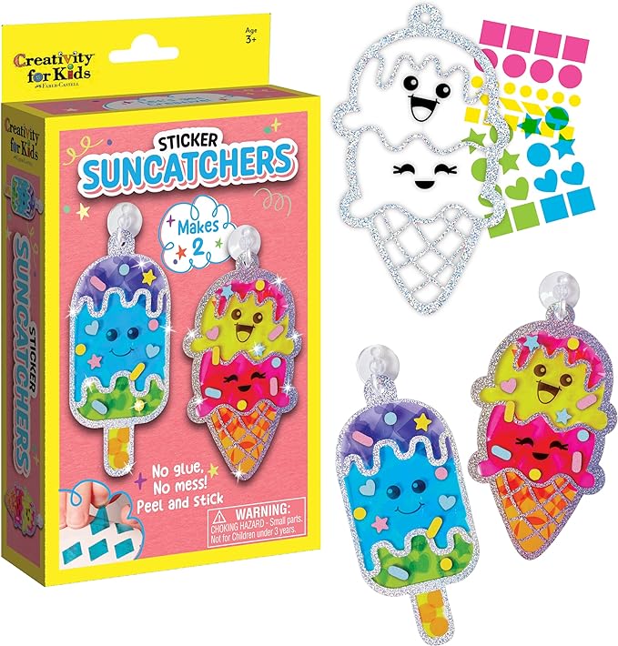 Creativity for Kids Sticker Sun Catchers Mini Craft Kit: Create 2 Suncatchers - Toddler Stocking Stuffers and Gifts Ages 3-4+, Arts & Crafts for Kids, Window Art for Kids
