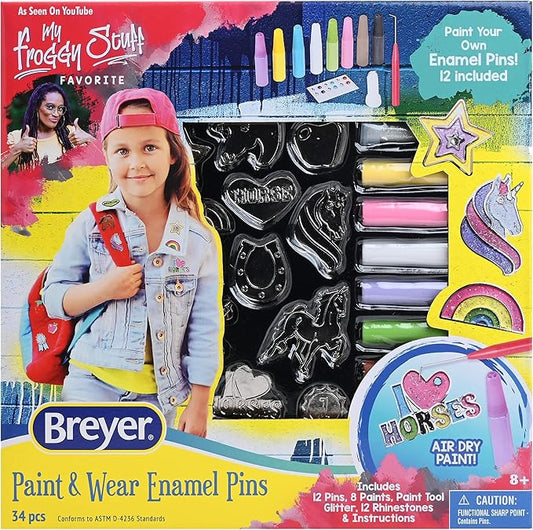 Breyer Horses Paint and Wear Enamel Pins Craft Set | Pins, Paints, Glitter & Rhinestones | Includes 12 Enamel Pins | Model #4240