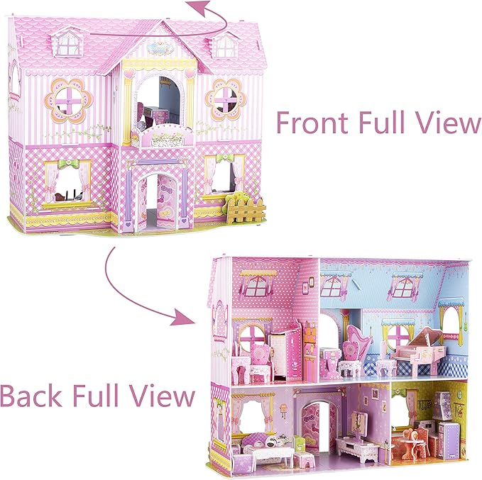 WISESTAR Large Princess Castle 3D Puzzles Model Dollhouse Kits for Girls, 92PCS Fairytale House with Furniture, Educational Toy Birthday for Kids and Adults Fit for Kids Over 8 Years