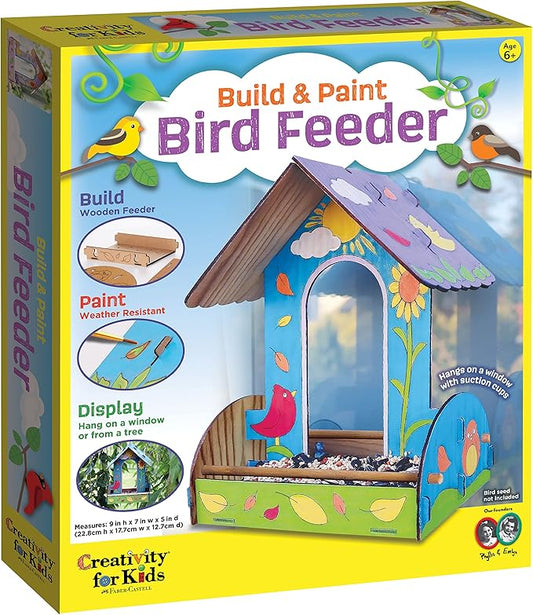 Creativity for Kids Build and Paint Bird Feeder Wood Craft Kit - DIY Bird House Kit for Children, Outdoor Activities for Kids Age 6+,Yellow,orange,blue,white,green,violet