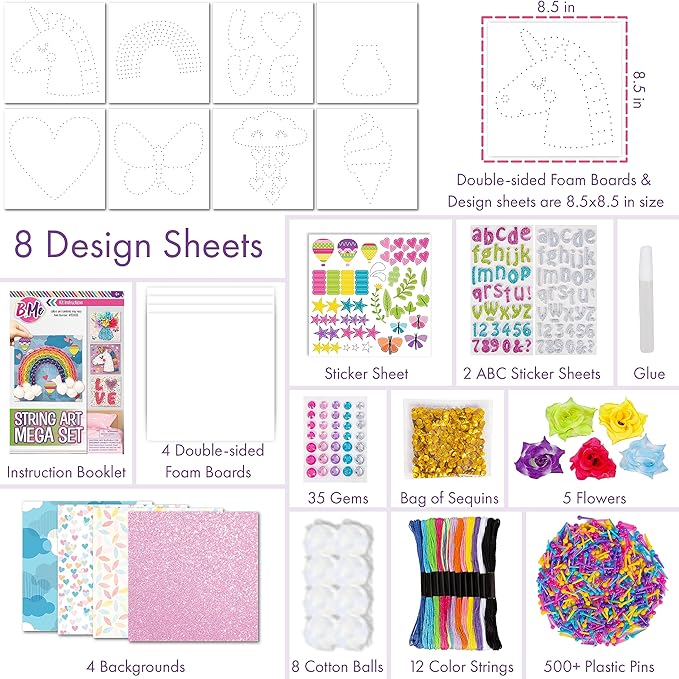 Creative Kids String Art Kit for Kids Age 6+ | 4 Fun Projects in 1 String Art Craft Kit Flower, Heart, Rainbow & Unicorn | String Art Kids Birthday Gifts for Girls & Boys