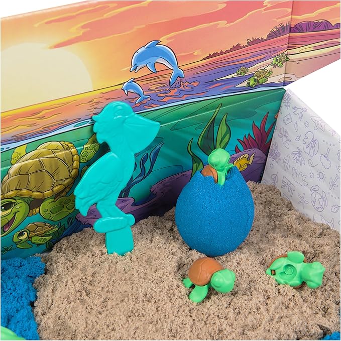 Kinetic Sand, Project Planet Turtle Beach with 14oz Play Sand, Tools & Molds, Sustainably Minded Eco Friendly Materials, Sensory Toys for Kids