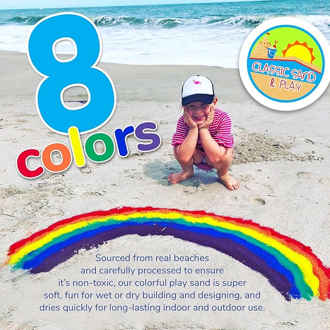 Classic Sand and Play Rainbow Colored Play Sand, 5 lb. Bag, Natural and Non-Toxic, Fun Wet and Dry Indoor and Outdoor, Sandbox, Therapy, and Table Use, Building, Stimulate Sensory Needs