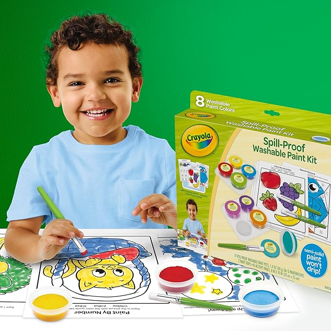 Crayola Spill Proof Paint Set (8ct), Washable Toddler Paint Kit, Includes Brushes, Pots, Activity Pages, Toddler Gift, Ages 3+