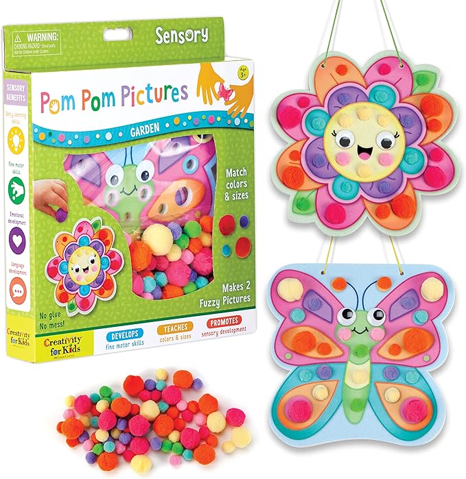 Creativity for Kids Pom Pom Pictures: Garden - Butterfly and Flower - Toddler Crafts, Sensory Toys Age 3-4+, Small