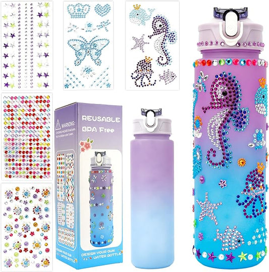 Valentines Day Gifts for Girls, Decorate Your Own Water Bottle Kits for Girls 4-12, Girls Water Bottle, Gem Stickers DIY Arts and Crafts Kits Supplies for Girls, Birthday Easter Gifts for Girls