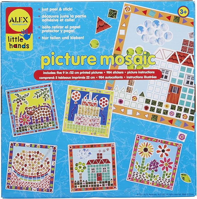 Alex Toys: Little Hands, Picture Mosaic, Kids Toddler Art and Craft Activity, Peel and Stick 5 Mosaics with Colorful Photo Stickers, Easy and Non Messy Fun, For Ages 3 and up