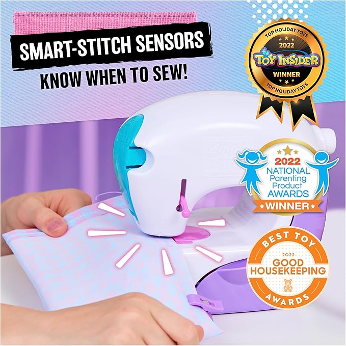 Cool Maker, Stitch ‘N Style Fashion Studio, Pre-Threaded Sewing Machine Toy with Fabric and Water Transfer Prints, Arts & Crafts Kids Toys for Girls