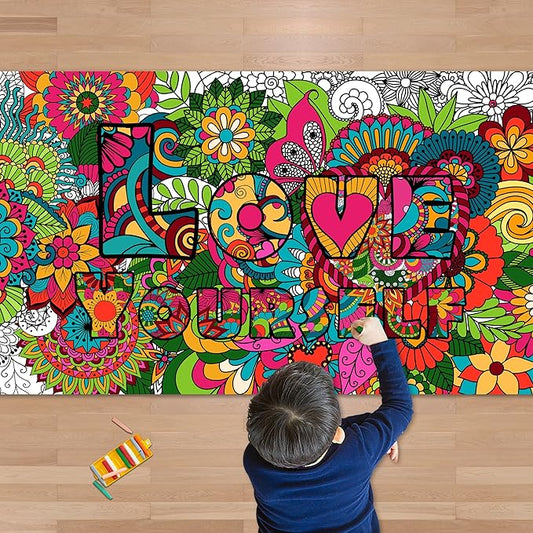 OHOME Mandala Giant Coloring Poster/Tablecloth - 30 x 72 Inch Jumbo Paper Coloring Banner for Adults Kids Teens Coloring Books Bulk Coloring Pages for Wall Craft Arts School Classroom Supplies