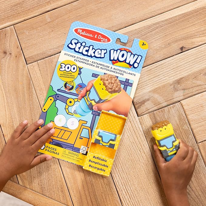 Melissa & Doug Sticker Wow!™ 24-Page Activity Pad and Sticker Stamper, 300 Stickers, Arts and Crafts Fidget Toy Collectible Character – Bulldozer