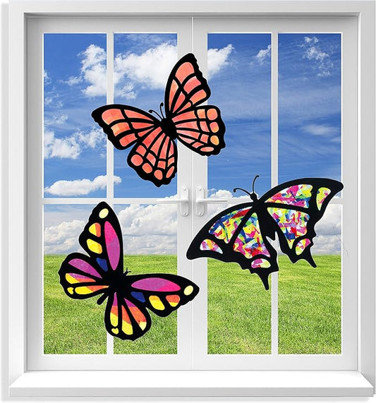 VHALE Suncatchers Craft 3 Sets (9 Cutouts) w Tissue Papers Stained Glass Effect Paper Sun Catcher Kit, Window Art, Classroom Crafts, Creative Art Projects, Kids Party Favors (Butterfly)
