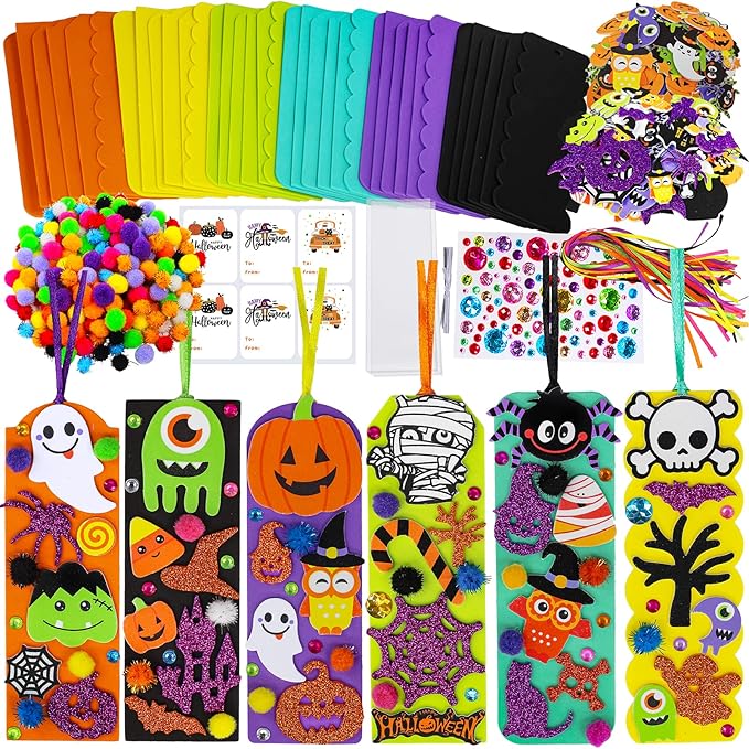 Winlyn 36 Sets Halloween Craft Kits Halloween Crafts Fall Kids Crafts DIY Halloween Bookmarks Art Sets Pumpkin Jack-O'-Lantern Bats Monster Foam Stickers Arts and Crafts for Kids Classroom Activities