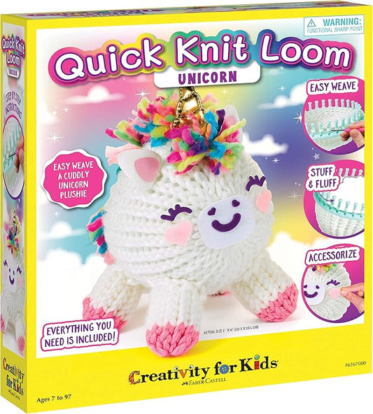 Creativity for Kids Quick Knit Loom Unicorn Plushie - Knitting Craft Kit for Kids - Create a DIY Unicorn Plush Toy