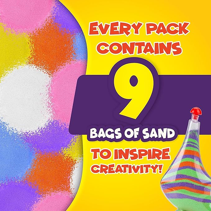 Creative Kids Sand Art Activity Kit for Kids-10 Sand Art Bottles &10 Colored Cool Sand Bags+Glitter Sand-Create Your Own Sand Art-DIY Arts & Crafts Gifts for Kids Boys Girls Age 6+ Packaging May Vary