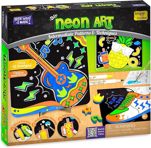 Imagimake DIY Neon Art Kit | 12 Exciting Neon Art Projects | Water Brush Pens & Stamps | Arts and Crafts for Kids Ages 8-12-16 | Arts and Crafts for Adults & Kids | Gifts for 8 Year Old Girls & Boys