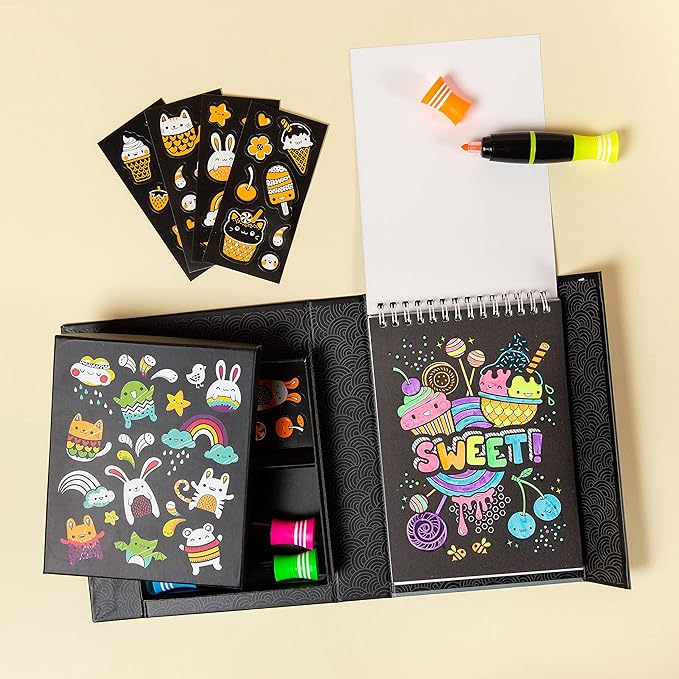 Tiger Tribe: Neon Coloring Set - Glow Friends - Activity Set w/Stickers, Themed Pages & Markers Stored Inside Magnetic Sealed Storage Box, Kid Age 4+