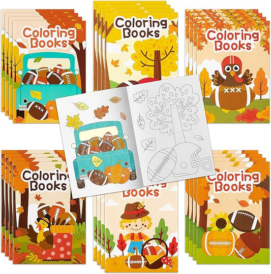 Dvbonike 24Pcs Fall Football Coloring Books Thanksgiving DIY Color-in Pages Maple Leaves Pumpkin Turkey Drawing Booklet Party Favors Gifts Home Classroom Art Activity Supplies for Kids Toddlers