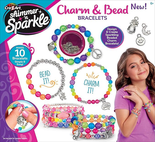 Shimmer 'n Sparkle Charm & Bead Bracelet Maker by CRA-Z-Art – DIY Beaded Charm Friendship Bracelet Making Kit