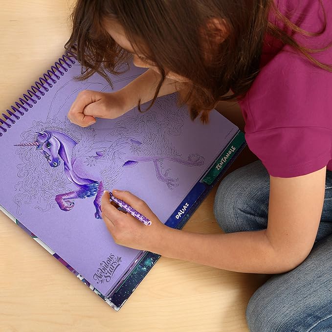 Nebulous Stars Fantasy Horses Sketchbook for Kids - 35 Large Stenciled Purple Pages - Comes with 80 Stencils