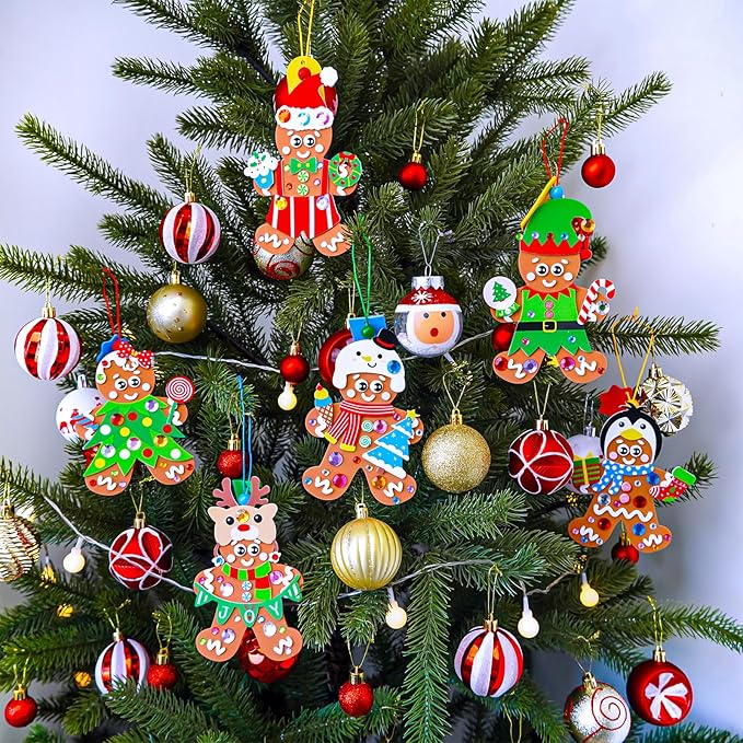 Winlyn 24 Sets Christmas Craft Kits Winter Crafts DIY Gingerbread Man Ornaments Decorations Festive Foam Stickers Christmas Arts and Crafts for Kids Holiday Home Classroom Art Activities Party Favors