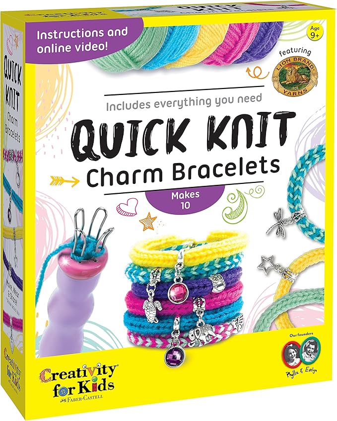 Creativity for Kids Quick Knit Charm Bracelets - Create 10 DIY Friendship Bracelets, Kids Jewelry Making Kit