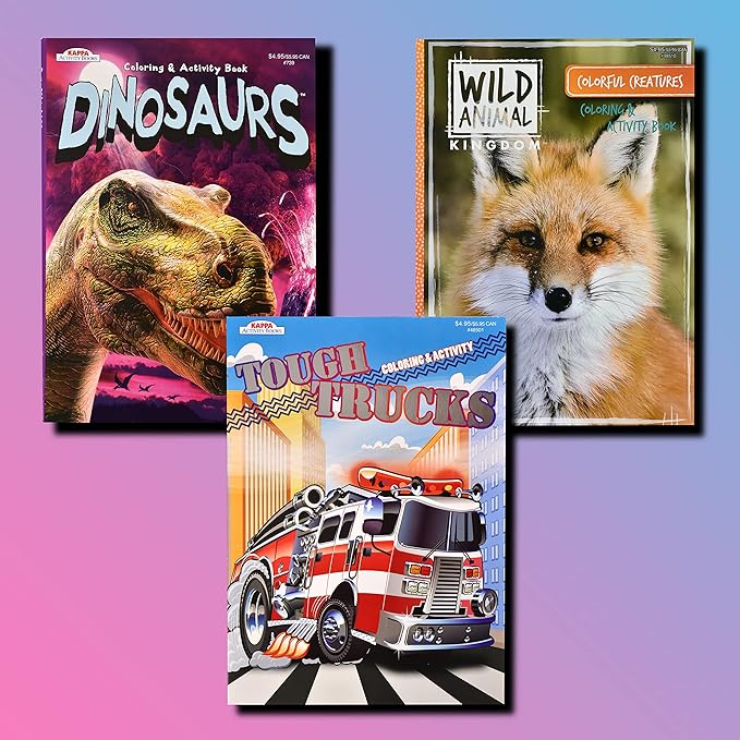 Kappa Coloring and Activity Books for Boys, Numbers and Letters, ABCs, Wild Animals, Dinosaurs, Tough Trucks, 8.5”x11” Extra Large Size for Hours of Fun, Ages 2-4, 4-8, 8-12 (Pack of 5)