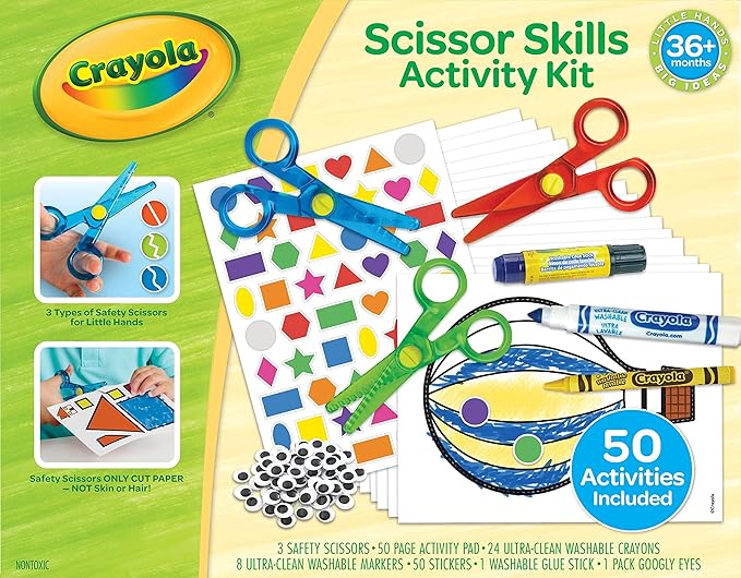 Crayola Toddler Scissor Skills Activity Kit (3ct), Safety Scissors and Craft Supplies, Toddler Crafts, Gift for Kids, Ages 3+