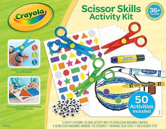 Crayola Toddler Scissor Skills Activity Kit (3ct), Safety Scissors and Craft Supplies, Toddler Crafts, Gift for Kids, Ages 3+