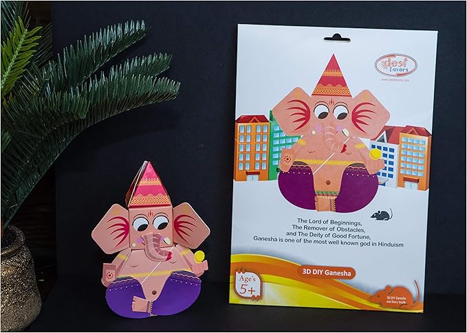 Desi Favors DIY Ganesha Paper Craft Kit - Diwali Gifts for Lord Ganesha Origami for Indian Kids | Vinayaka Chavithi Kid | Hindu Festival Ganesha Idol | 6.6x5.5 Inch (Pack of 1)