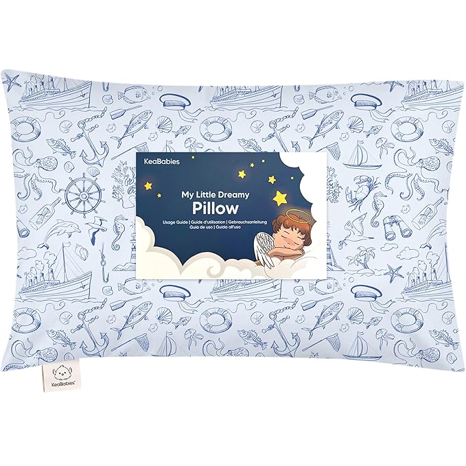 Toddler Pillow with Pillowcase - 13x18 My Little Dreamy Pillow, Organic Cotton Toddler Pillows for Sleeping, Kids Pillow, Travel Pillows, Mini Pillow, Nursery Pillow, Toddler Bed Pillow (Nautical)