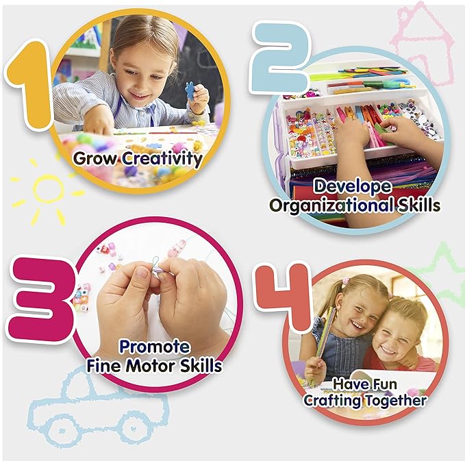 Olly Kids Arts and Crafts Supplies Set- 1000+ Pieces Giftable Craft Box for Kids: DIY Craft Supplies for Toddlers, School Project, and Homeschool