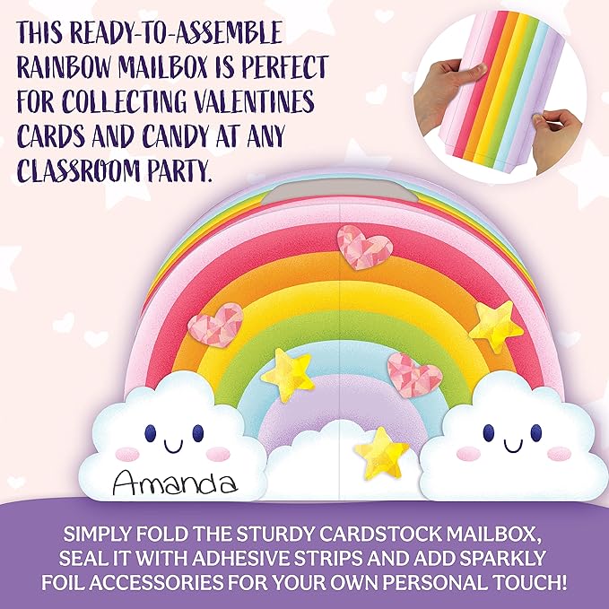 Peaceable Kingdom Valentines Box for Kids, Valentines Day Box Kit for Valentines Cards for Kids Classroom - Rainbow Mailbox Kit