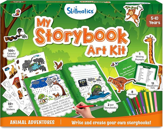 Skillmatics Storybook Art Kit - Animal Adventures Art Kit for Kids, Write & Create Storybooks, Creative Activity for Boys & Girls, DIY Kit, 150+ Stickers, Gifts for Ages 5, 6, 7, 8, 9, 10