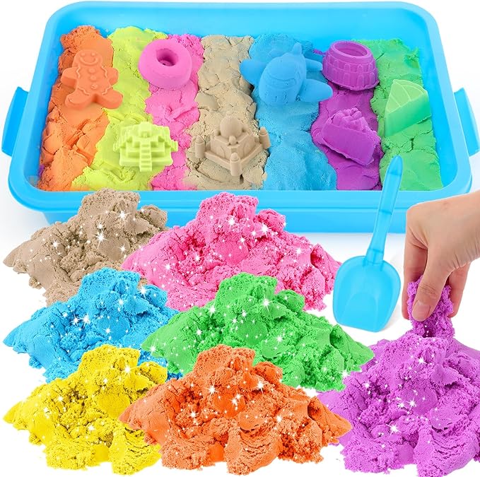 Simgoing 7.7LB Sand Kits for Kids Sensory Sand Toy with Sensory Bin and Sand Shovel for Sandbox Sensory Sand Bulk for Girls and Boys (7 Colors)