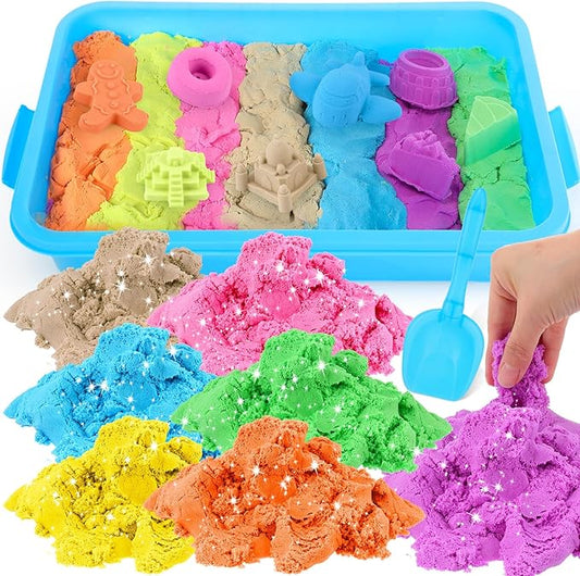 Simgoing 7.7LB Sand Kits for Kids Sensory Sand Toy with Sensory Bin and Sand Shovel for Sandbox Sensory Sand Bulk for Girls and Boys (7 Colors)