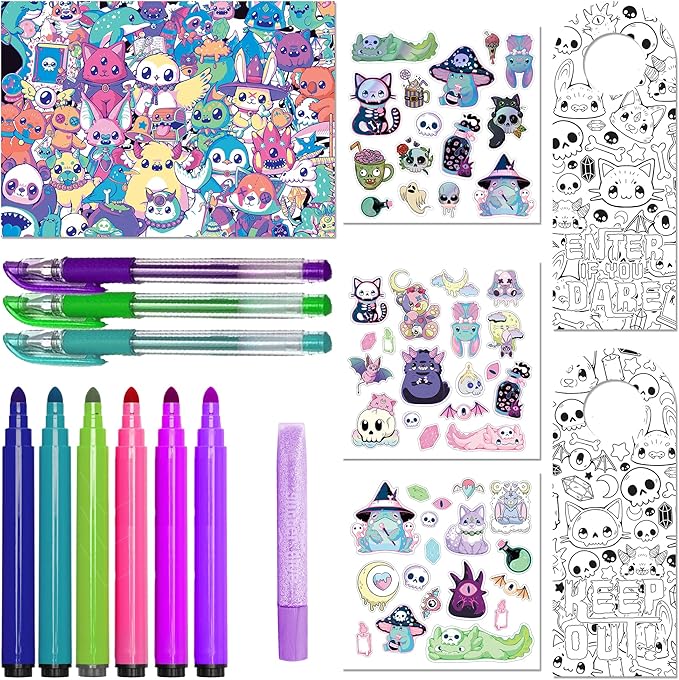 Hinkler Kaleidoscope: Creepy Kawaii Coloring & Activity Kit - Kids Cute Halloween Themed Coloring Book w/Glitter Stationery, Stickers & More, Ages 6+