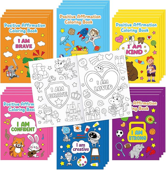 Dvbonike 24Pcs Positive Affirmation Coloring Books - Promote Confidence DIY Color-in Pages Booklet Bulk Drawing Motivational Stress Relieving Party Supplies for School Classroom Rewards Gift for Kids