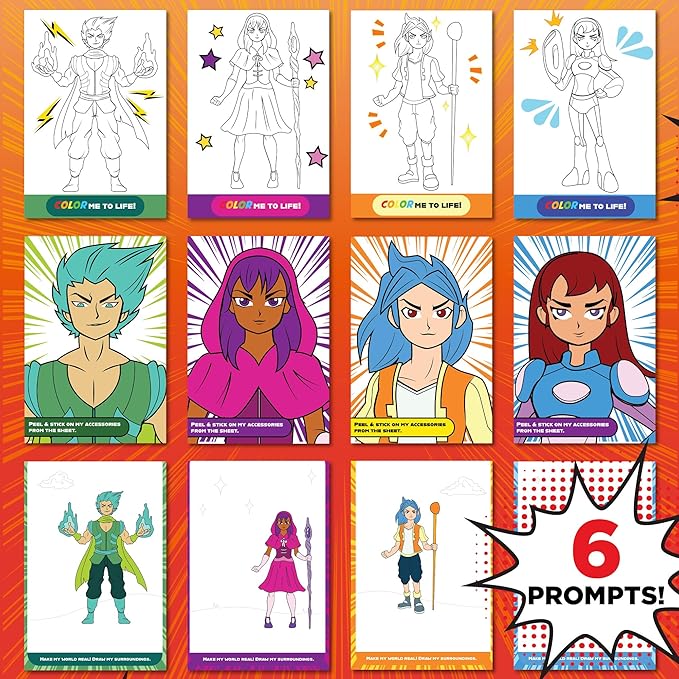 Made By Me Anime Artist Pad, 28-Page Coloring Book, Includes Fun Art Supplies & Removable Stickers Inspired by Comic Books, Great Gifts for Anime Enthusiasts, Coloring Books for Kids Ages 4-8