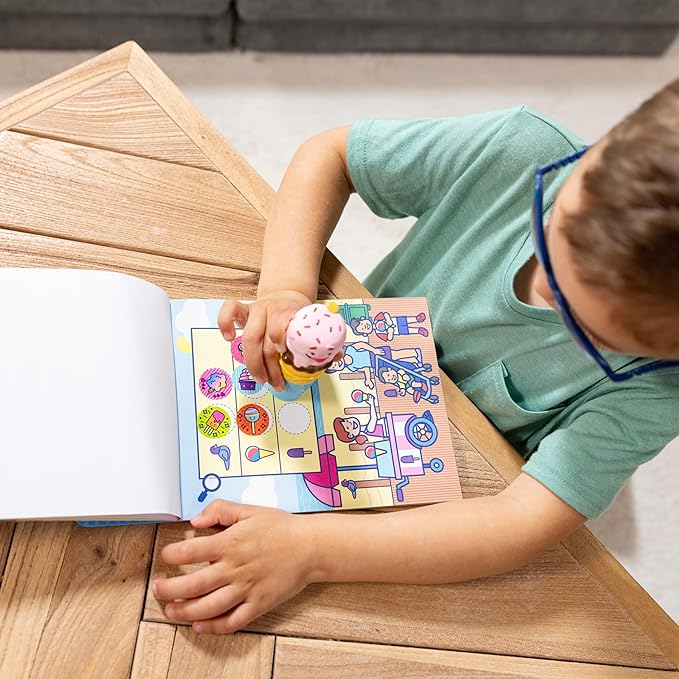Melissa & Doug Sticker WOW!™ 24-Page Activity Pad and Sticker Stamper, 300 Stickers, Arts and Crafts Fidget Toy Collectible Character – Ice Cream - FSC Certified