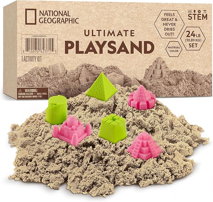 National Geographic Moon Sand - 24 Lb. Bulk Play Sand Kit with 6 Castle Molds (Natural) - A Fun No Mess Sensory Activity, Kids Fake Sand Play Set, Sensory Bin Filler