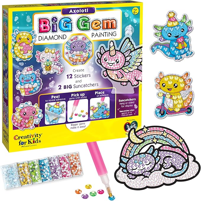 Creativity for Kids Big Gem Diamond Painting Kit: Axolotl Stickers & Suncatcher Kit - Diamond Painting Kits for Kids, Boys and Girls Art & Craft Kit Age 6-8+, Axolotl Toys and Christmas Gifts for Kids