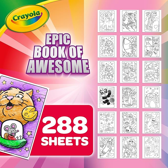 Crayola Epic Book of Awesome Coloring Book (288pgs), Animal Coloring Pages, Glitter Stickers, Travel Activity, Gift for Kids, Ages 3+