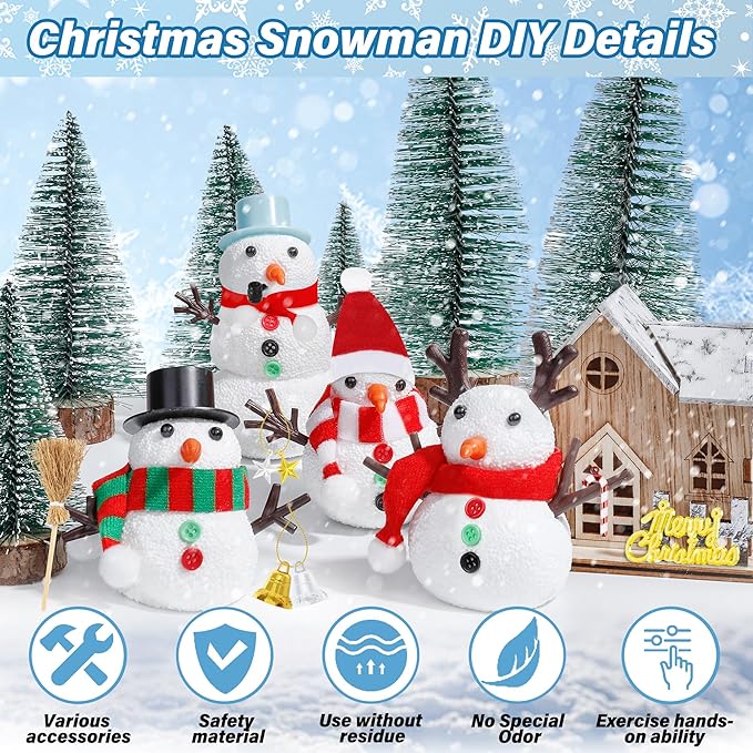 EOBOH 100pcs Snowman Craft, Build a Snowman Kit Indoor Decorations, Snowman Kit DIY Christmas Ornaments, Creative Air Dry Modeling Clay Bulk, Xmas School Family Party Activities Snowman Making Set