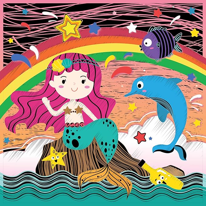 C.S. Kids My Mermaid Sea World 4-in-1 DIY Mega Kit for Kids (10 Arts and Crafts Projects: Sewing Kits for Doll and Keychain, Scratch Art, Diamond Art) Handcraft/Creative Art/DIY